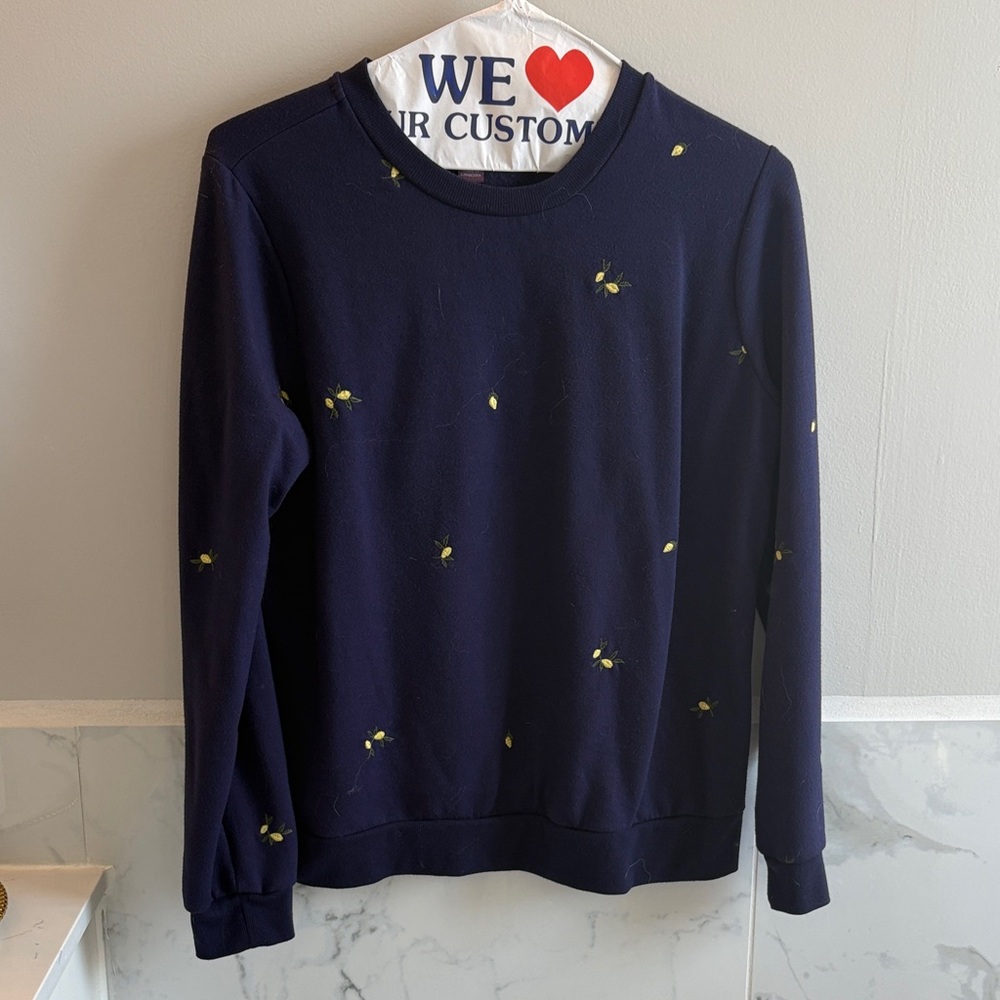 Gloria Vanderbilt Navy Sweater with lemon Details